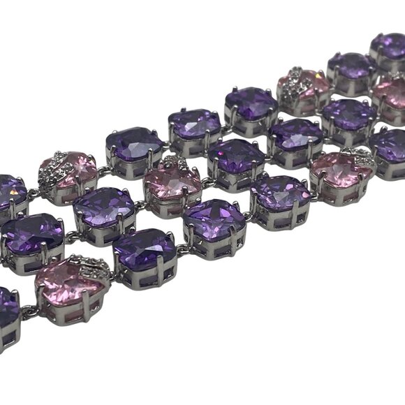 Park Lane Baby Pink Lavender Bracelet 7" Wide 3 Row Silver Tone NWB Bridal Prom - Picture 8 of 15
